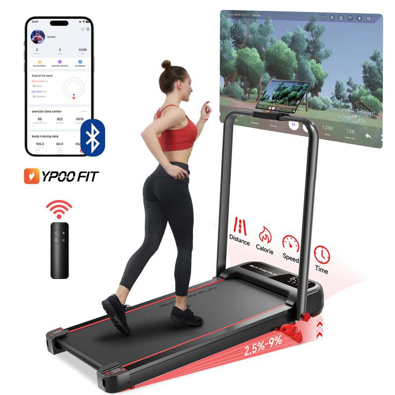RHYTHM FUN Quiet Foldable Walking Treadmill with Remote – Compact Running Pad for Apartment & Office, Easy to Store under Desk, Incline Support, Space-Saving , 300Lb Weight Capacity, No Installation Needed Home Exercise Equipment Home Fitness Equipment
