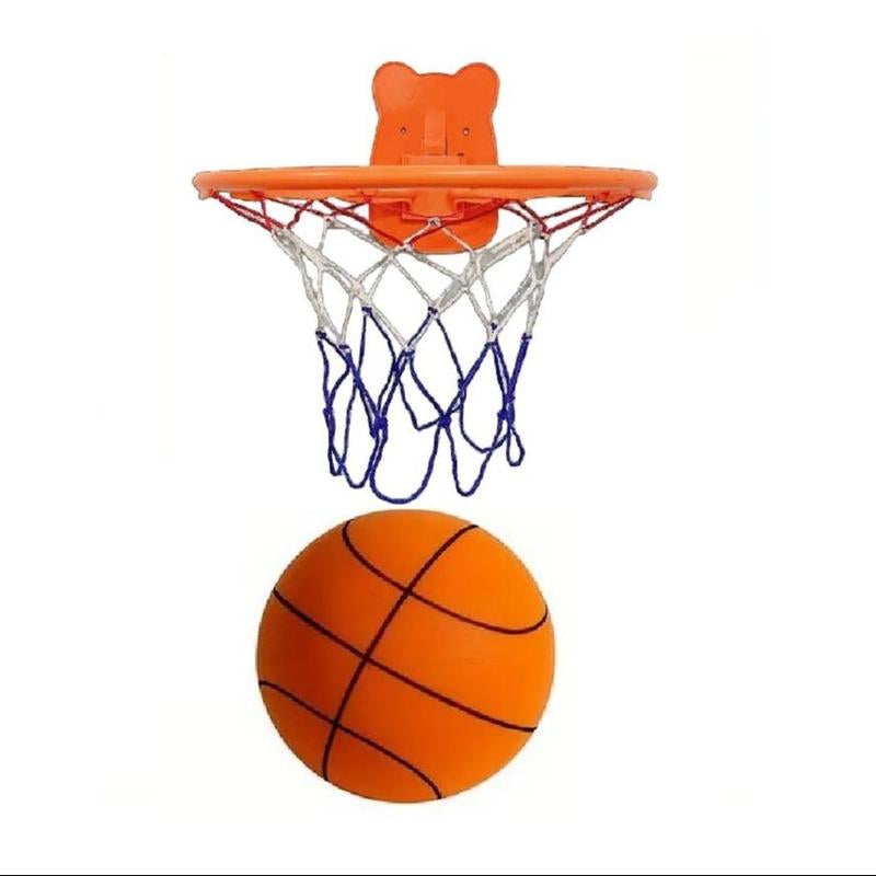 Quiet Indoor Silicone Ball Set, Noiseless Basketball with Basket for Silent Play, Noisless Basketball, Silent Basketball Hoop ( Mount on Smooth Secure Surfaces like Glass, Tile, Wood, Metal; Do Not Mount on Unstable Walls Such as Latex-Painted Surfaces)