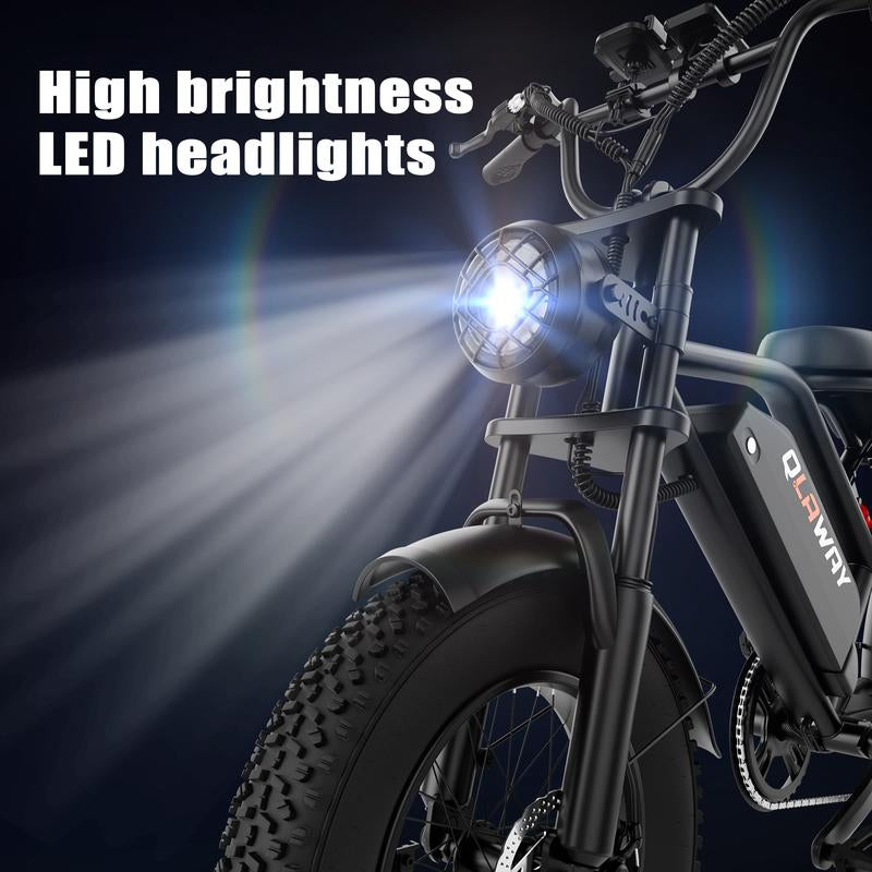 Qlaway Electric Bike, Equipped with High Carbon Steel Frame, Full Suspension System, 25Mph Top Speed, 48V 648Wh, Pedal Assist Range of 30-70 Miles, 16-Inch All-Terrain Tires, Off-Road Motorcycle. Ebike Electric Motorcycle