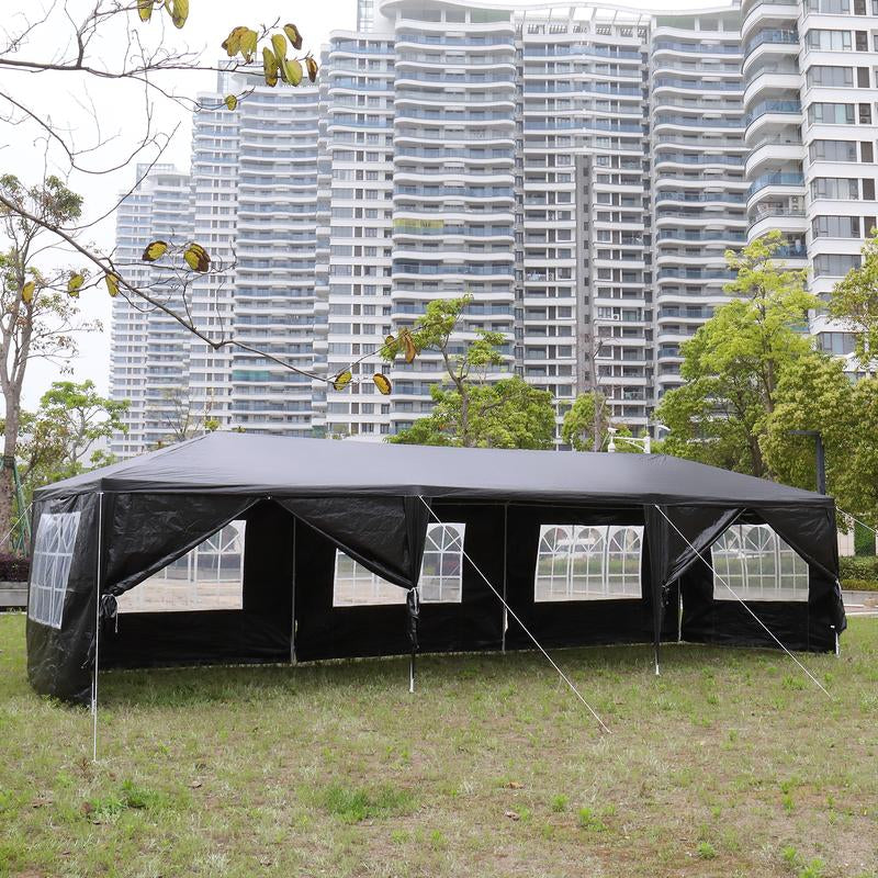 10X30Ft Outdoor Party Tent with 8 Removable Sidewalls, Waterproof PE Canopy with Windows, Patio Wedding Gazebo for Backyard Events, Black