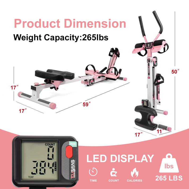 2 in 1 Abmachine Combine Rowing Machine with Adjustable Height,Levels and LCD Monitor, Foldable Abdominal Crunch| Stomach Workout Exercise Equipment at Home Outdoorfun Dealsforyoudays