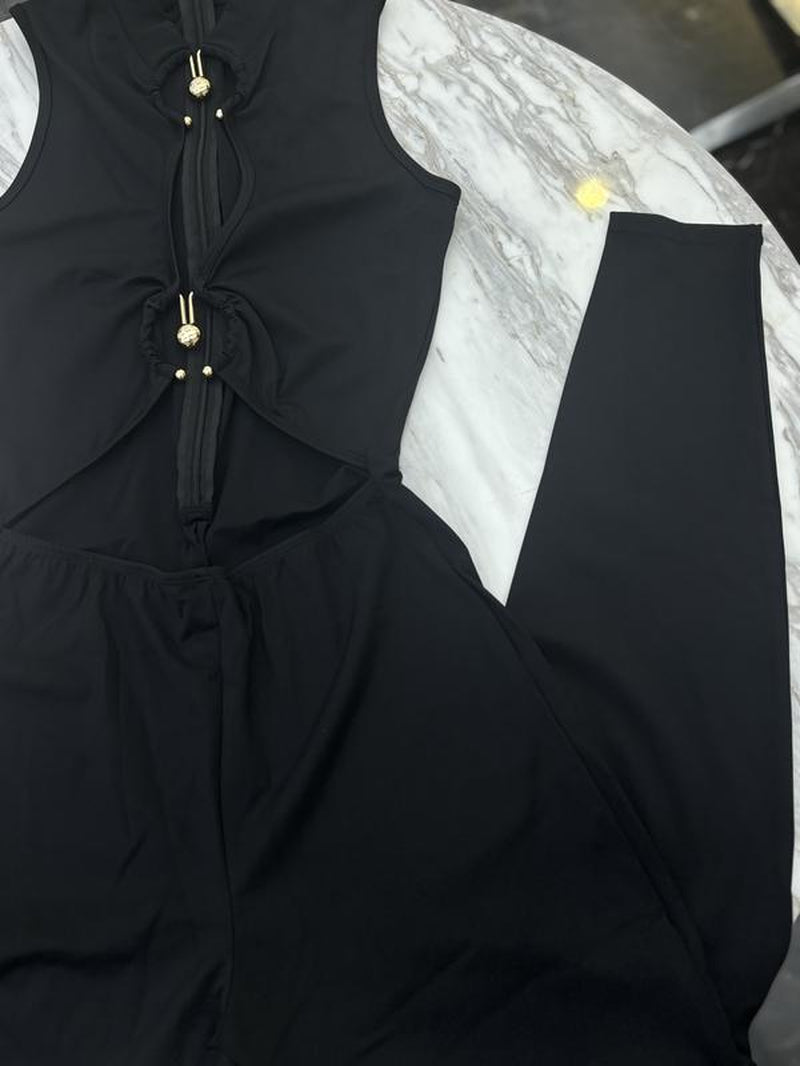 SHAPESHE Black Sleeveless Jumpsuits for Women One Piece Bodysuit Full Body Stylish Activewear Sports Outfits