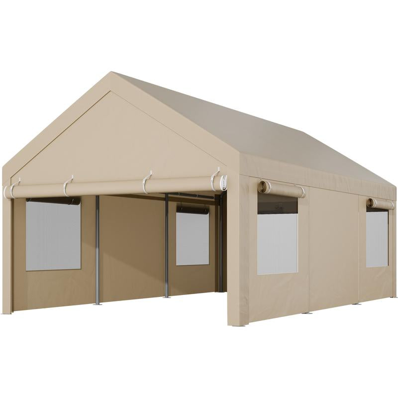 Walsunny Carport 10X20Ft Outdoor Car Canopy Portable Garage, Heavy Duty Shed Tent Port with Roll-Up Ventilated Windows & Removable Sidewalls Shelter Storage Vehicle Party Moisture Prevention