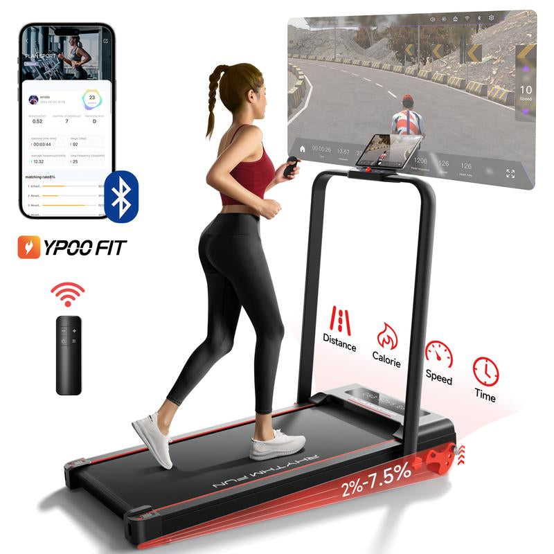 RHYTHM FUN Quiet Foldable Walking Treadmill with Remote – Compact Running Pad for Apartment & Office, Easy to Store under Desk, Incline Support, Space-Saving , 300Lb Weight Capacity, No Installation Needed Home Exercise Equipment Home Fitness Equipment