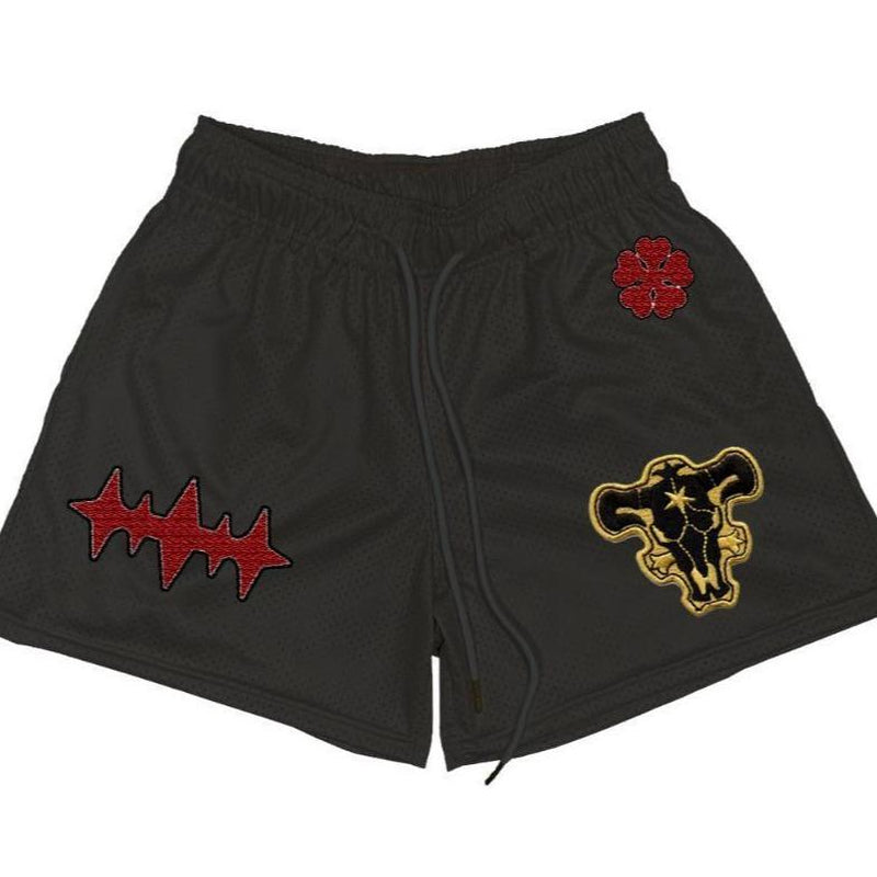 Black Clover Asta Subtle Gym Shorts Workout Sport Knee Pants with Pockets Athletic Sweat Walking Summer Embroidered Shorts