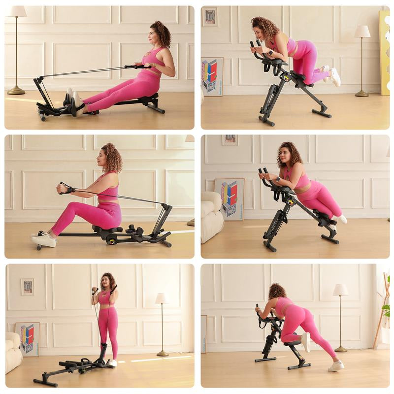 2 in 1 Abmachine Combine Rowing Machine with Adjustable Height,Levels and LCD Monitor, Foldable Abdominal Crunch| Stomach Workout Exercise Equipment at Home Outdoorfun Dealsforyoudays