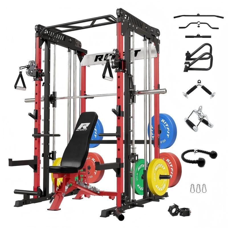 RITFIT M1 2.0 Multi-Functional Smith Machine with Powerful Storage System & Smooth Cable Crossover System for Home Gym Workouts
