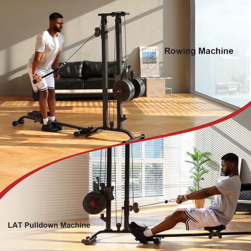 TOUSAINS Foldable Cable & Row Machine, 330LBS Strength, Back Exercise, LAT Tower and LAT Row Cable Machine for Home Gym Dumbbell Clamps