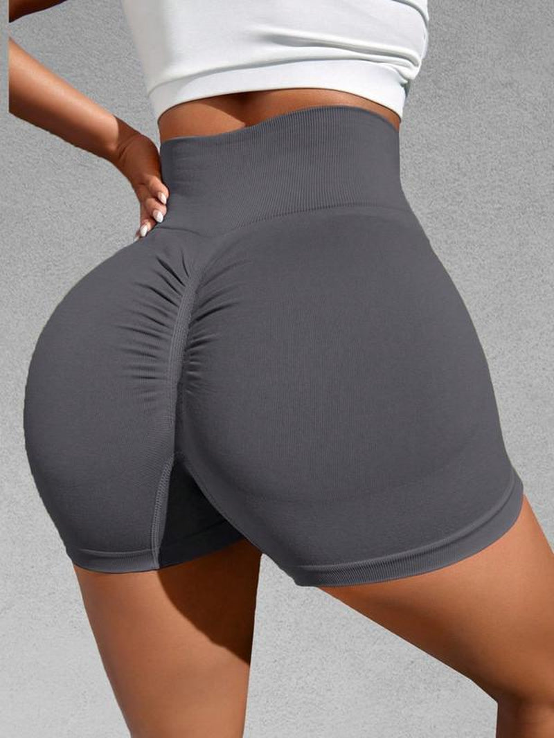 Women'S 6Pcs Solid High Waist Sports Gym Shorts, Breathable Comfortable Seamless High Stretch Skinny Shorts, Ladies Sportswear for Indoor Outdoor Wear