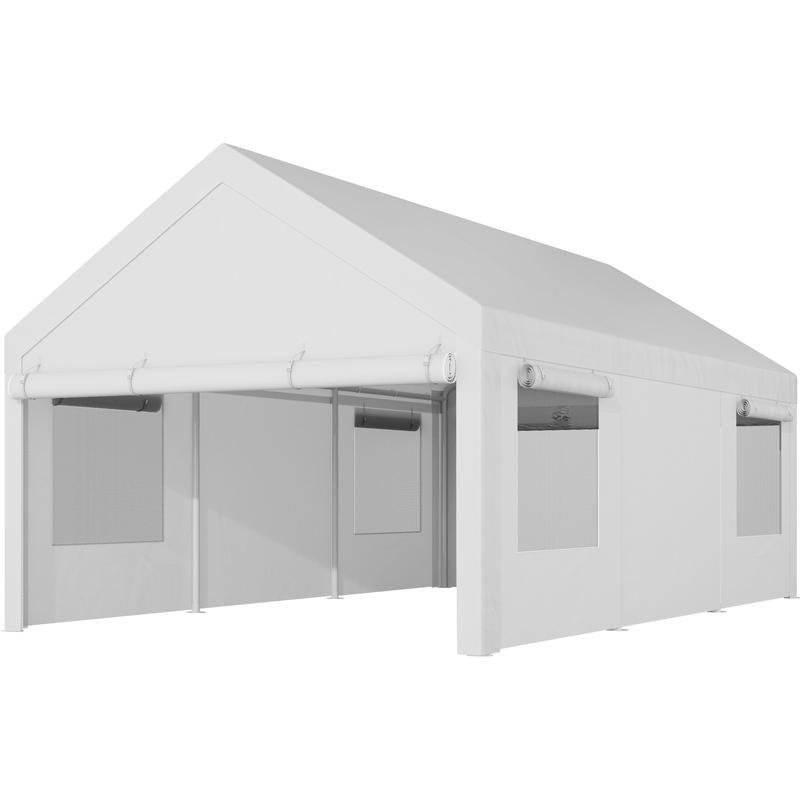 Walsunny Carport 10X20Ft Outdoor Car Canopy Portable Garage, Heavy Duty Shed Tent Port with Roll-Up Ventilated Windows & Removable Sidewalls Shelter Storage Vehicle Party Moisture Prevention