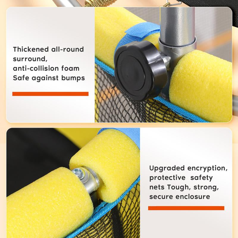 Kids Outdoor Trampoline 55’ Toddler Trampoline for Kids, Indoor Outdoor Trampoline with Enclosure Net, Adjustable Gymnastic Poles, Basketball Frame,Spring Free Trampoline Sports Fun Safety Mini