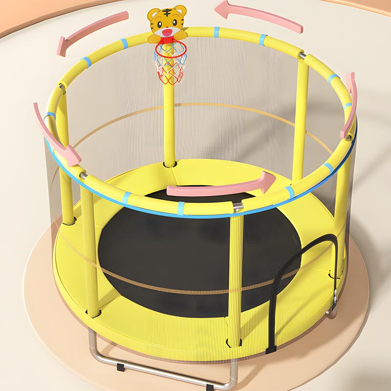 Kids Outdoor Trampoline 55’ Toddler Trampoline for Kids, Indoor Outdoor Trampoline with Enclosure Net, Adjustable Gymnastic Poles, Basketball Frame,Spring Free Trampoline Sports Fun Safety Mini