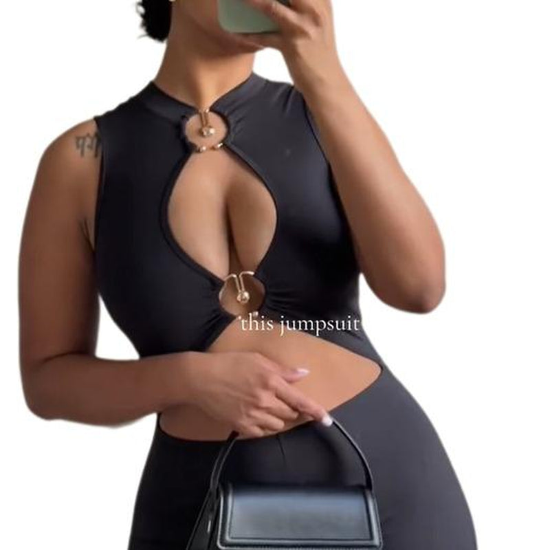 SHAPESHE Black Sleeveless Jumpsuits for Women One Piece Bodysuit Full Body Stylish Activewear Sports Outfits