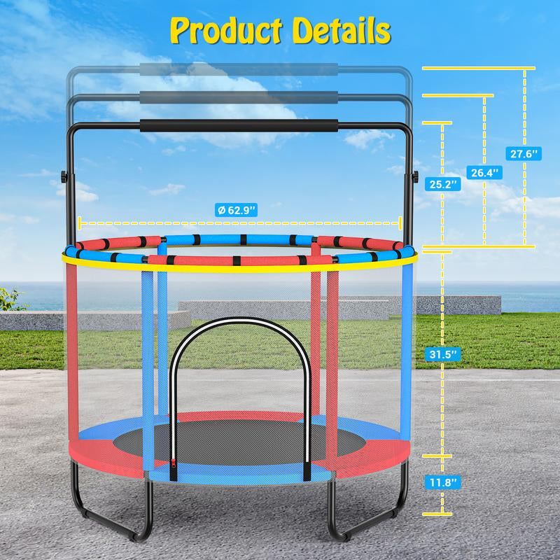 【Labordaysale】Aowos 60'' Trampoline for Kids with Basketball Hoop & Safety Net, Swing, Rings, Gymnastic Bar, 6-In-1 Indoor/Outdoor Toddler Trampoline, Trampolín Para Niños, Birthday Gifts for Boys & Girls