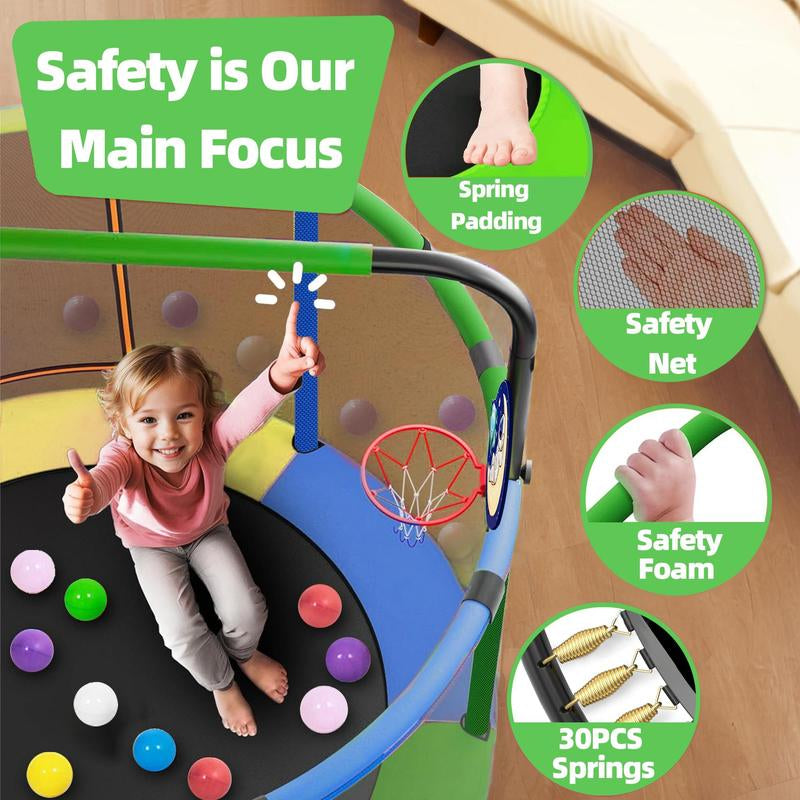 Segmart Mini round Trampoline for Kids with Basketball Hoop, 55'' Indoor Outdoor Toddler Trampoline with Enclosure Net, Swing, Sandbag, Ring, Ocean Balls, Small Trampoline Gift for Boys Girls