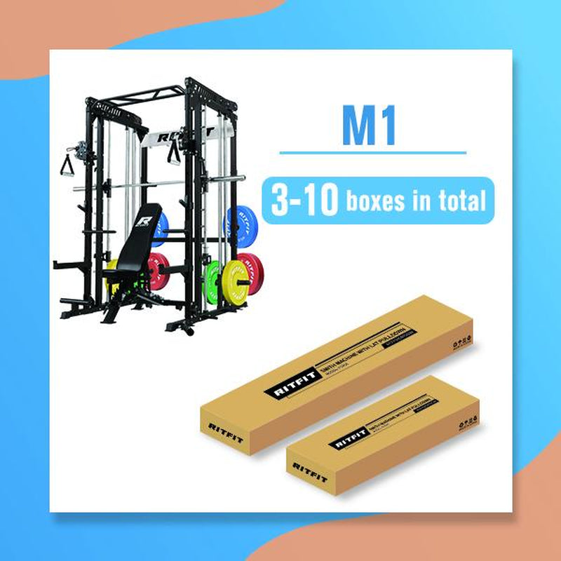 RITFIT M1 2.0 Multi-Functional Smith Machine with Powerful Storage System & Smooth Cable Crossover System for Home Gym Workouts