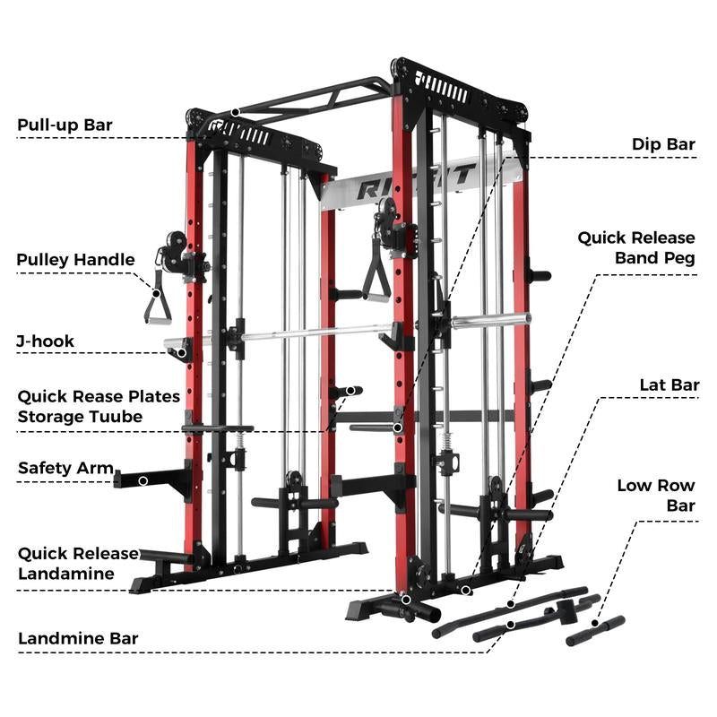 RITFIT M1 2.0 Multi-Functional Smith Machine with Powerful Storage System & Smooth Cable Crossover System for Home Gym Workouts