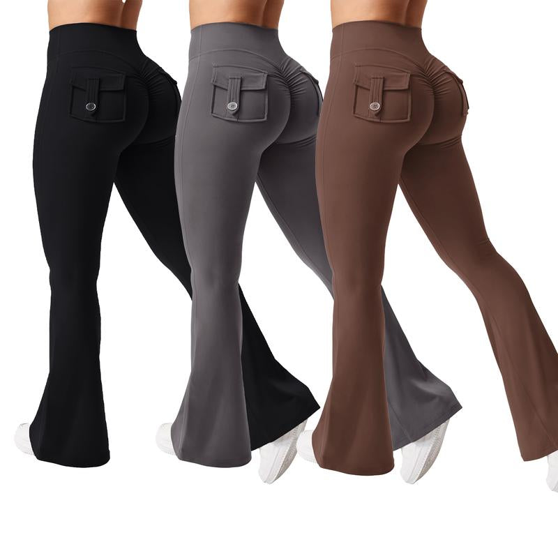 Dey Yoga High Waist Tummy Control Flare Leggings Flare Leggings with Pockets for Women Scrunch Butt Lifting Gym Yoga Pants Casual Comfy Breathable Skinny Pants for Yoga Gym Workout Running, Ladies Sportswear for All Seasons Stylish Activewear Leggings