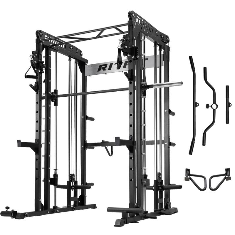 RITFIT M1 2.0 Multi-Functional Smith Machine with Powerful Storage System & Smooth Cable Crossover System for Home Gym Workouts