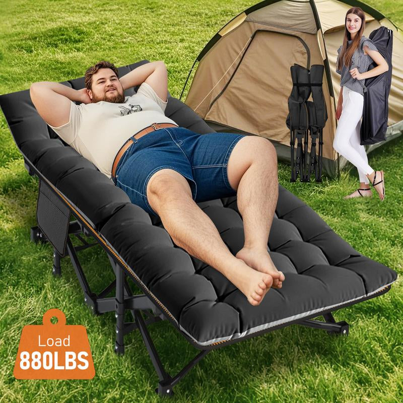 Naudacaa Folding Camping Cot with 2-Sided Mattress ā Heavy-Duty, Portable Guest Bed for Camping, Travel, Outdoor & Indoor Use, Supports up to 880 Lbs