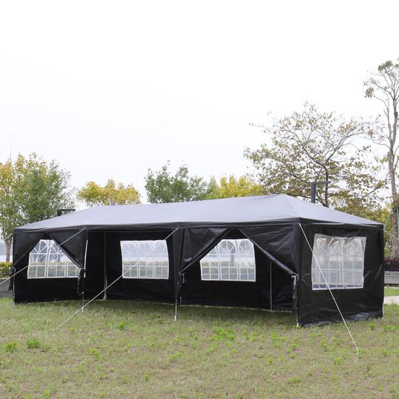 10X30Ft Outdoor Party Tent with 8 Removable Sidewalls, Waterproof PE Canopy with Windows, Patio Wedding Gazebo for Backyard Events, Black