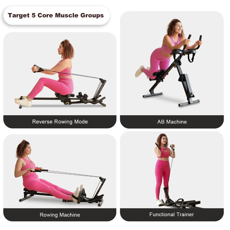 2 in 1 Abmachine Combine Rowing Machine with Adjustable Height,Levels and LCD Monitor, Foldable Abdominal Crunch| Stomach Workout Exercise Equipment at Home Outdoorfun Dealsforyoudays