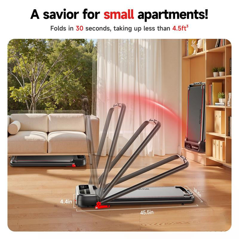 RHYTHM FUN Quiet Foldable Walking Treadmill with Remote – Compact Running Pad for Apartment & Office, Easy to Store under Desk, Incline Support, Space-Saving , 300Lb Weight Capacity, No Installation Needed Home Exercise Equipment Home Fitness Equipment