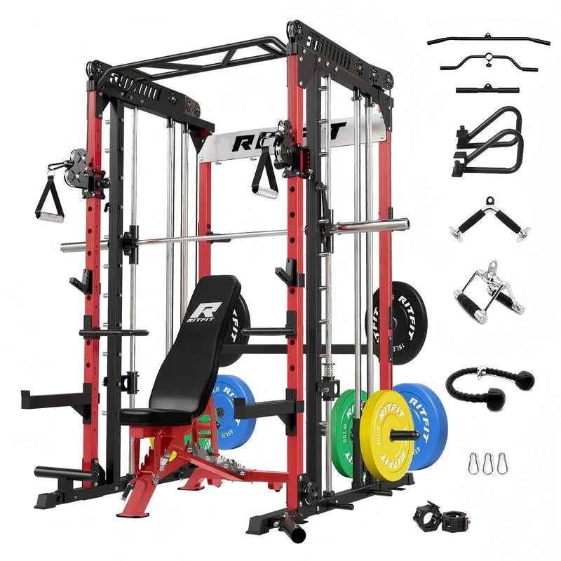 RITFIT M1 2.0 Multi-Functional Smith Machine with Powerful Storage System & Smooth Cable Crossover System for Home Gym Workouts