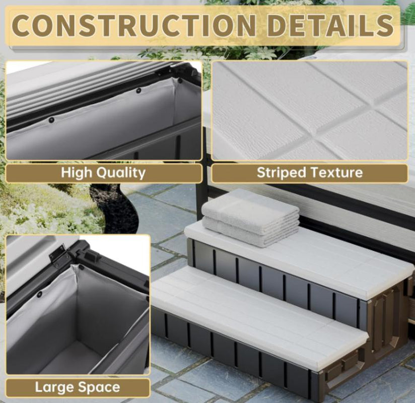 Universal Spa Hot Tub Steps with Storage, 350Lbs Load Capacity,Outdoor Indoor Compartment,Spa Steps,Slip Resistant Striped,Light Gray+Black,36"Jolie