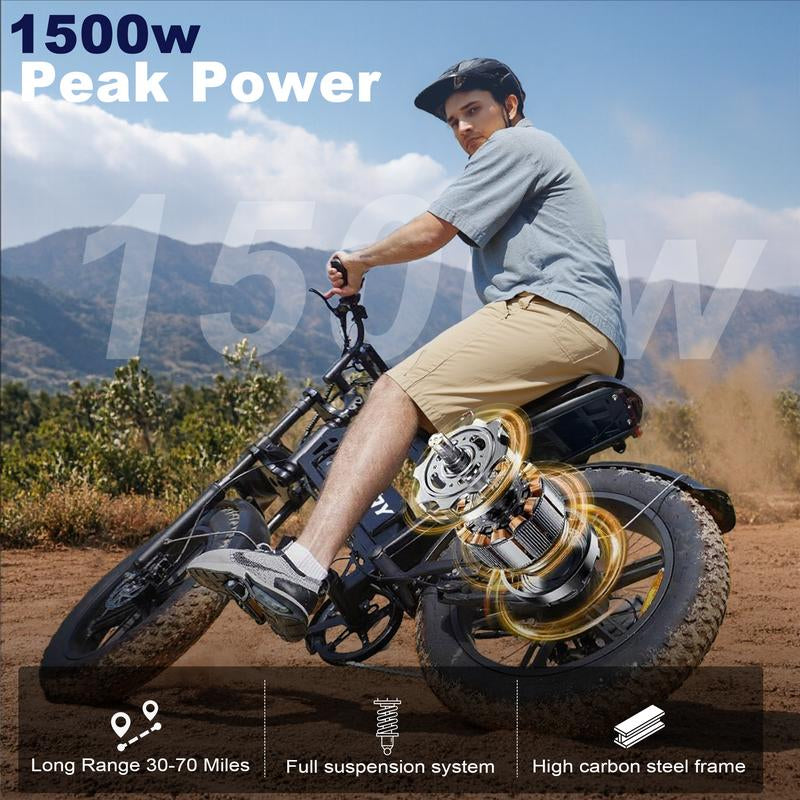 Qlaway Electric Bike, Equipped with High Carbon Steel Frame, Full Suspension System, 25Mph Top Speed, 48V 648Wh, Pedal Assist Range of 30-70 Miles, 16-Inch All-Terrain Tires, Off-Road Motorcycle. Ebike Electric Motorcycle