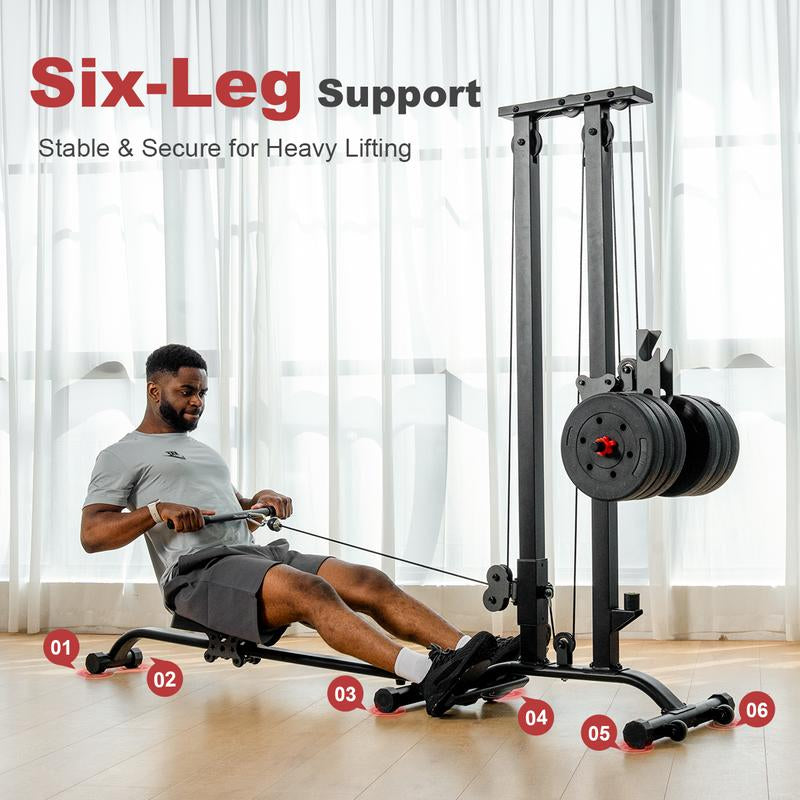 TOUSAINS Foldable Cable & Row Machine, 330LBS Strength, Back Exercise, LAT Tower and LAT Row Cable Machine for Home Gym Dumbbell Clamps