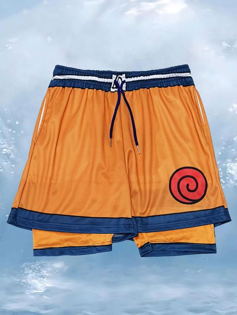 Men'S 2 in 1 Contrast Binding Drawstring Waist Sports Shorts, Gym Shorts, Regular Fit Sporty Pocket Design Shorts for Summer, Men'S Sport & Outdoor Clothing for Running, Gym Shorts, Workout Shorts