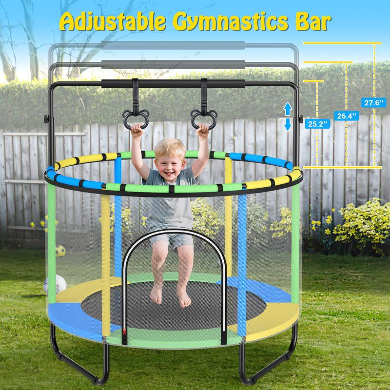 【Labordaysale】Aowos 60'' Trampoline for Kids with Basketball Hoop & Safety Net, Swing, Rings, Gymnastic Bar, 6-In-1 Indoor/Outdoor Toddler Trampoline, Trampolín Para Niños, Birthday Gifts for Boys & Girls