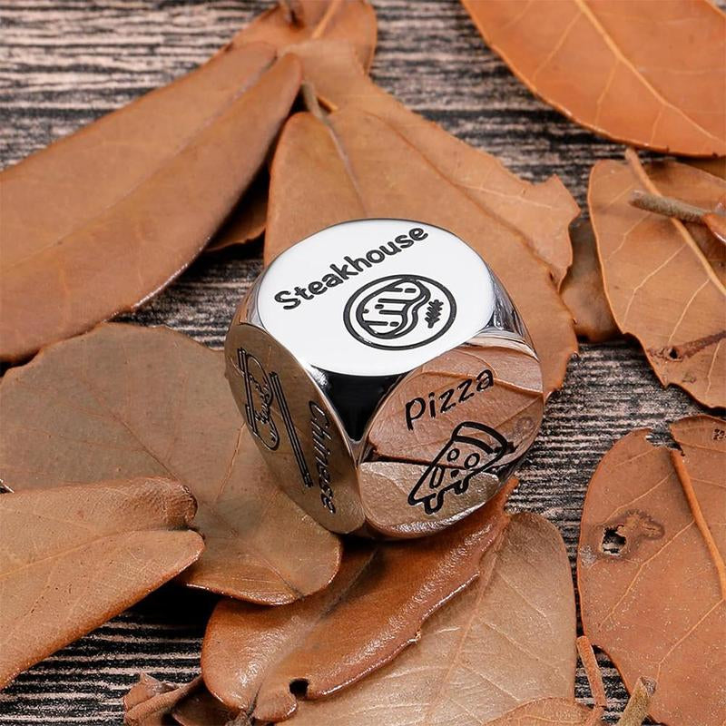 Food Decision Dice Decider & Yes/No Coin, 1 Set Creative Stainless Steel Dice with Gift Box, Party Favors for Men & Women, Gift for Friend