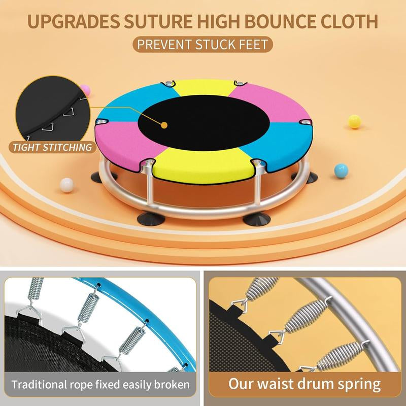 Trampoline for Kids with Basketball Hoop, 55" Toddler Trampoline Indoor & Outdoor, 440Lbs Capacity Baby Trampoline with Enclosure, No-Gap Safe Design,,Swing,Sandbag,Ring,Ocean Balls,Gifts for Boys&Girls,