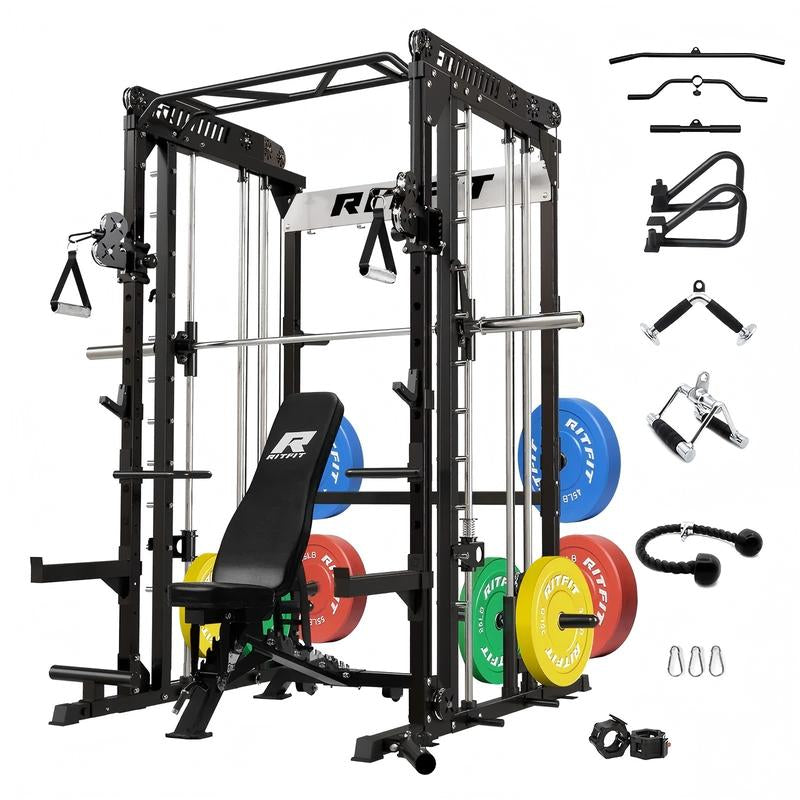 RITFIT M1 2.0 Multi-Functional Smith Machine with Powerful Storage System & Smooth Cable Crossover System for Home Gym Workouts