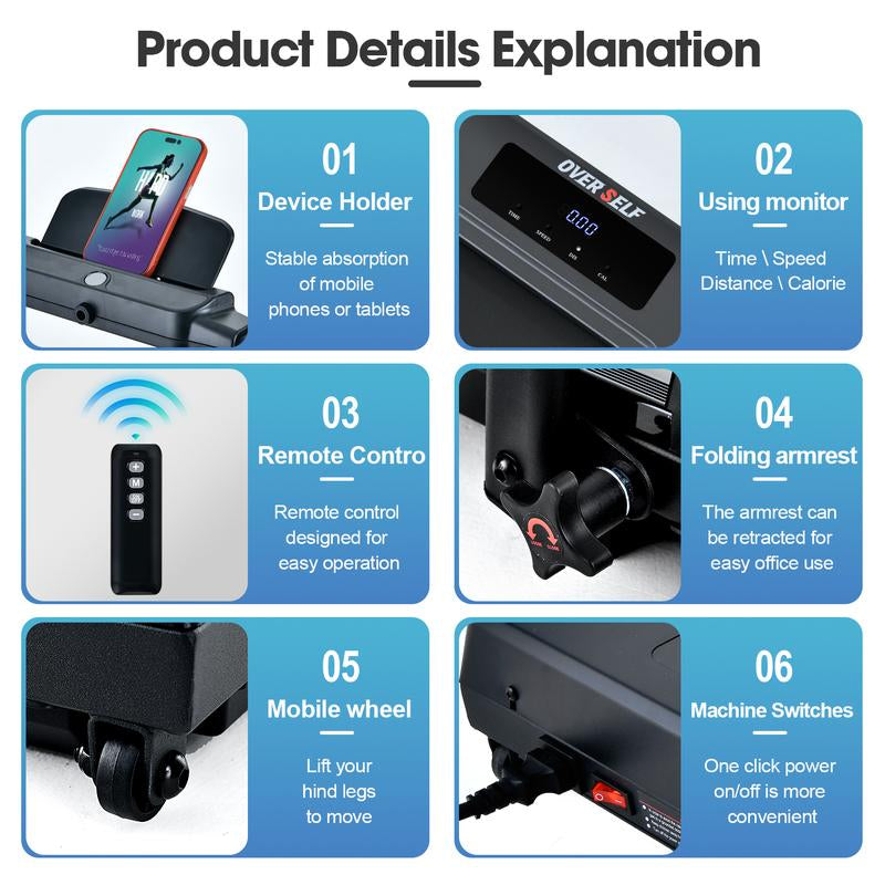 【Fallfreshness】Over SELF Walking Pad Treadmill, Portable Folding Treadmill with Handle Remote Control, under Desk Treadmill Easy Storage Home Gym Fitness Equipment Workout Gear