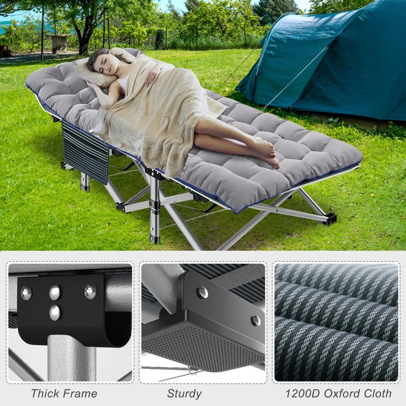 Naudacaa Folding Camping Cot with 2-Sided Mattress – Heavy-Duty, Portable Guest Bed for Camping, Travel, Outdoor & Indoor Use, Supports up to 880 Lbs