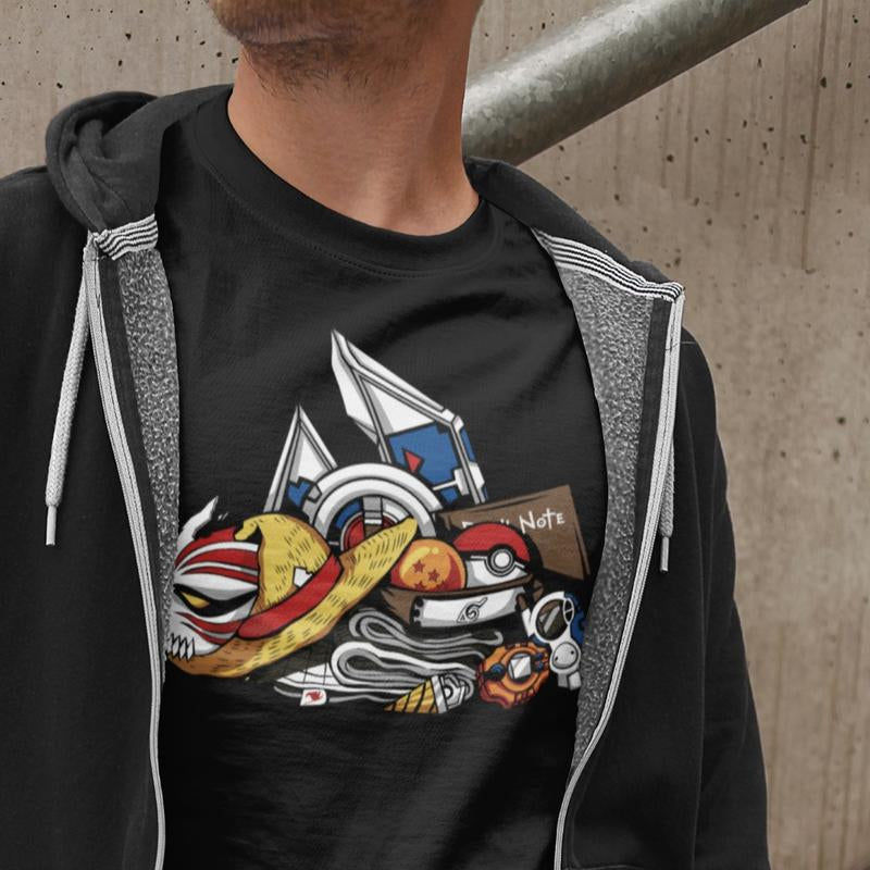 Cartoon Japanese Manga Black Tshirt , One Piece, Dragon Ball, Pokemon- Menswear