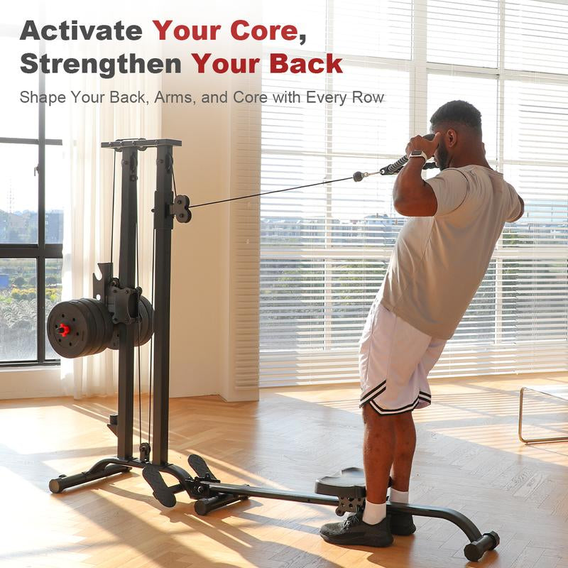 TOUSAINS Foldable Cable & Row Machine, 330LBS Strength, Back Exercise, LAT Tower and LAT Row Cable Machine for Home Gym Dumbbell Clamps