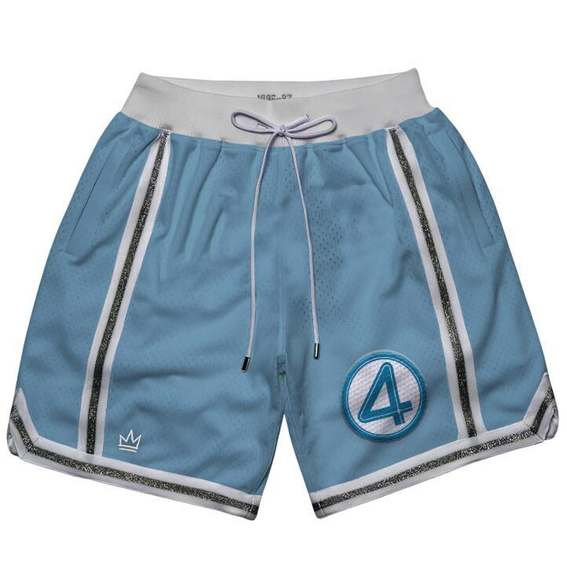 Fantastic Four Embroidered Blue Shorts Men'S Basketball Shorts Workout Sport Knee Pants with Pockets Athletic Sweat Walking Summer Shorts