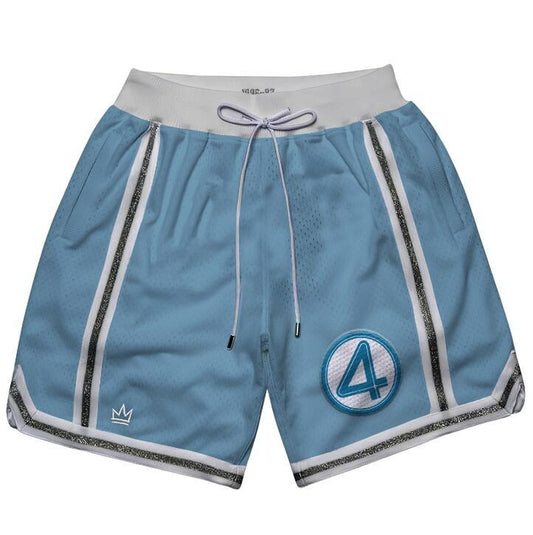 Fantastic Four Embroidered Blue Shorts Men'S Basketball Shorts Workout Sport Knee Pants with Pockets Athletic Sweat Walking Summer Shorts