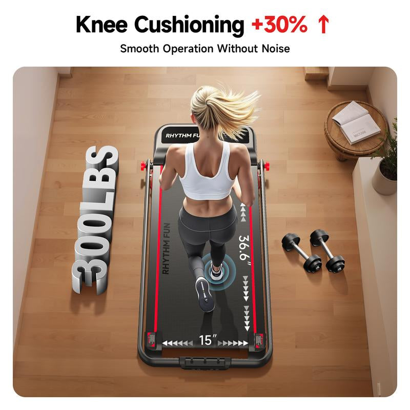 RHYTHM FUN Quiet Foldable Walking Treadmill with Remote – Compact Running Pad for Apartment & Office, Easy to Store under Desk, Incline Support, Space-Saving , 300Lb Weight Capacity, No Installation Needed Home Exercise Equipment Home Fitness Equipment