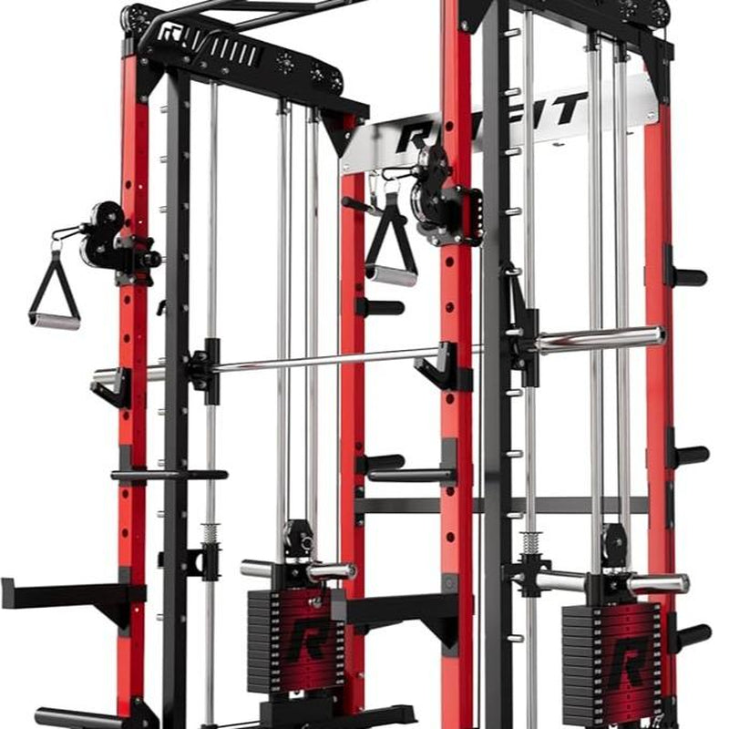 RITFIT M1 2.0 Multi-Functional Smith Machine with Powerful Storage System & Smooth Cable Crossover System for Home Gym Workouts