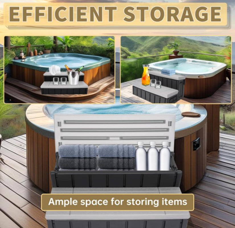 Universal Spa Hot Tub Steps with Storage, 350Lbs Load Capacity,Outdoor Indoor Compartment,Spa Steps,Slip Resistant Striped,Light Gray+Black,36"Jolie