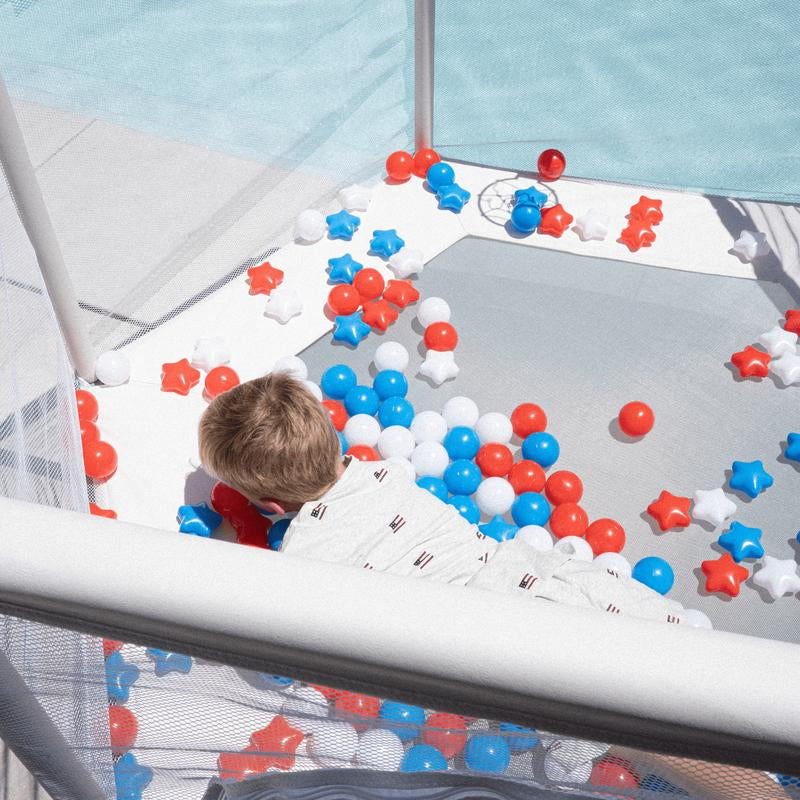 Kids Trampoline 5 FT Arctic Blue with Safety Net, Basketball Hoop, 220Lb Capacity, Ultra Safe No-Gap Design for Boys & Girls