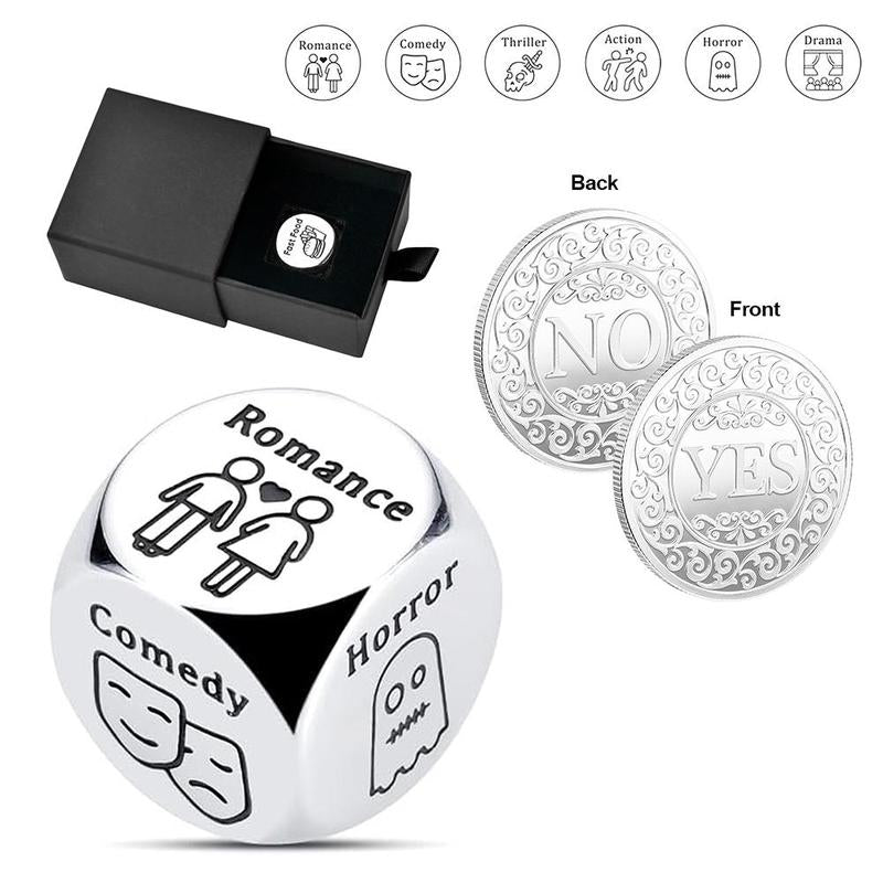 Food Decision Dice Decider & Yes/No Coin, 1 Set Creative Stainless Steel Dice with Gift Box, Party Favors for Men & Women, Gift for Friend
