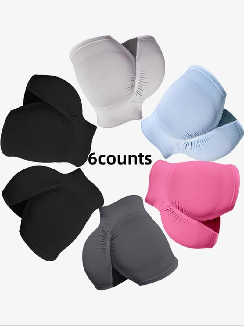 Women'S 6Pcs Solid High Waist Sports Gym Shorts, Breathable Comfortable Seamless High Stretch Skinny Shorts, Ladies Sportswear for Indoor Outdoor Wear