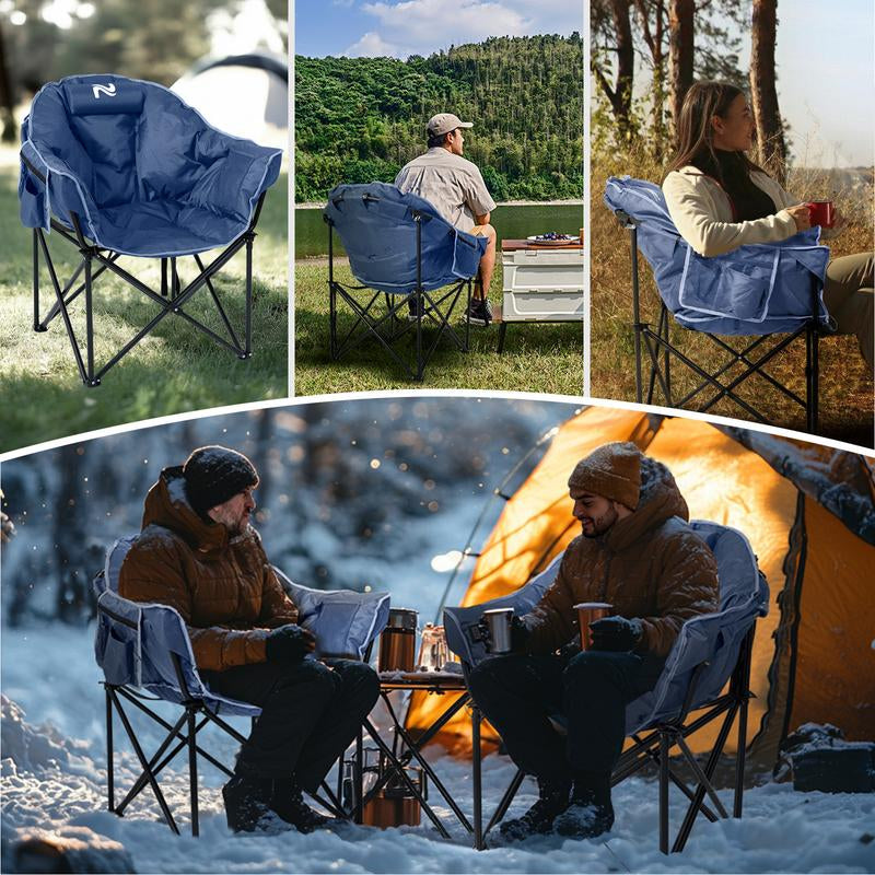 MOPHOTO Heated Camping Chair with Battery, Portable Oversized Heated Folding Chairs, Outdoor Padded Heating Lawn Chair Patio Lounge Chairs for Adults