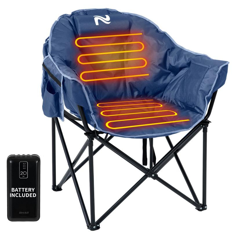 MOPHOTO Heated Camping Chair with Battery, Portable Oversized Heated Folding Chairs, Outdoor Padded Heating Lawn Chair Patio Lounge Chairs for Adults